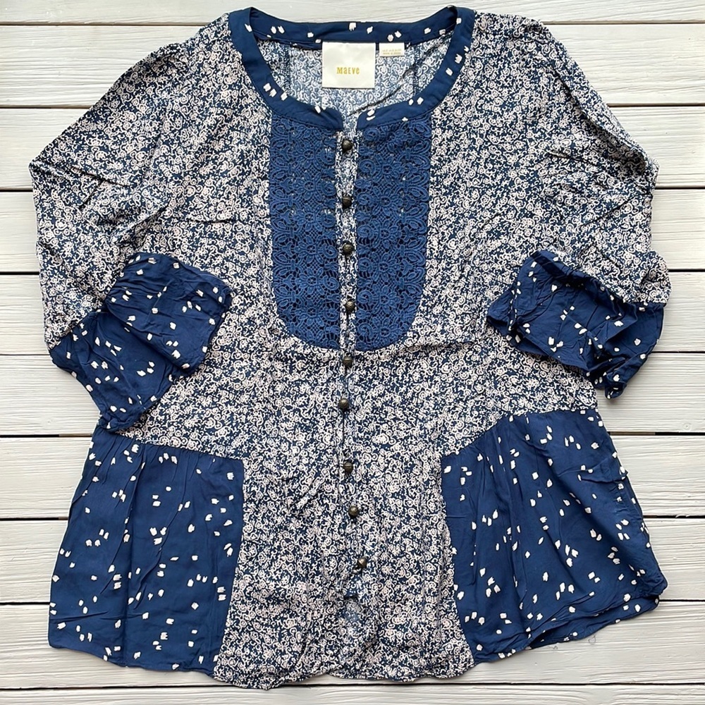 Maeve Hiver Boho Blouse Navy Print size 2